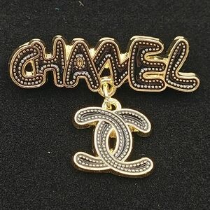 Upcycled Brooch Gold Tone With Black Enamel & Dangle Accent